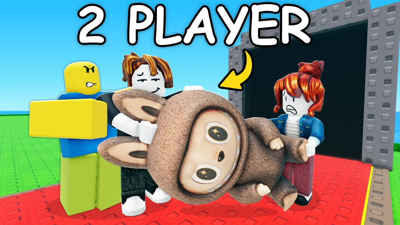 2 Player Steal a Labubu cover showing Roblox characters carrying a giant Labubu.