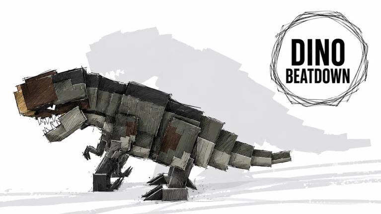 Official Dino Beatdown artwork showing a sketch-style blocky dinosaur beside the game's title.