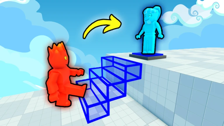 Official Tower Up! [2 Player Obby] artwork showing red and blue characters climbing a tower together.